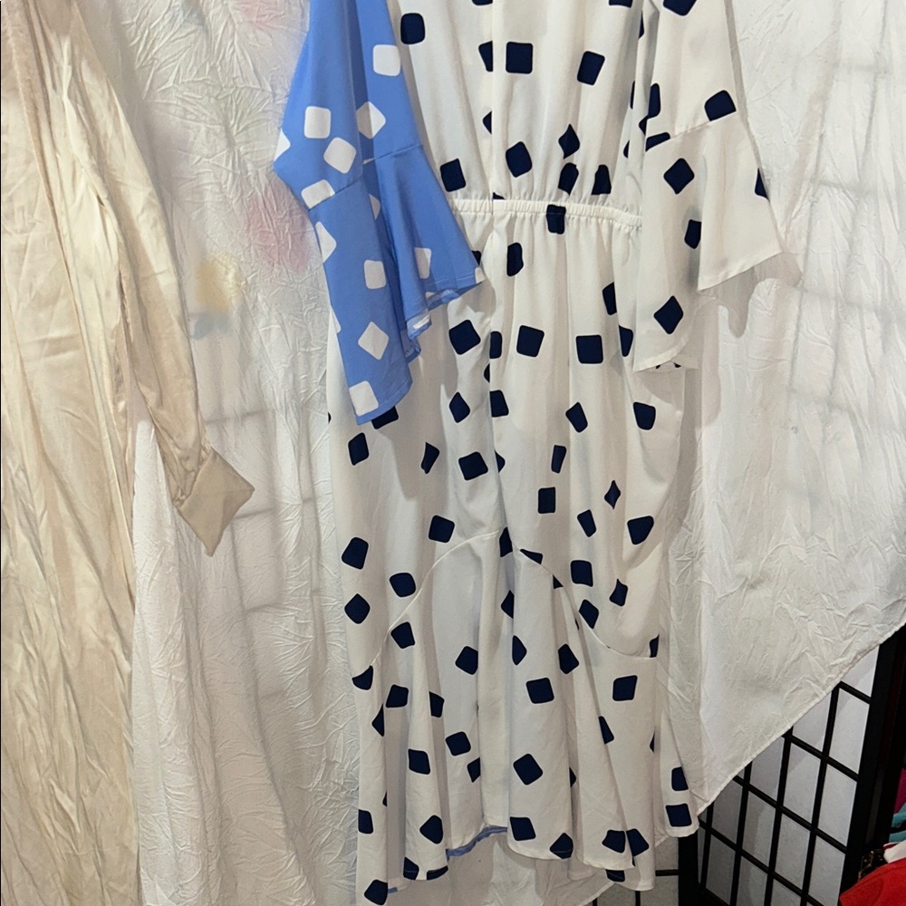 Ashley Stewart Blue & White Geometric Wrap Maxi Dress size 22/24 - Picture 9 of 10
